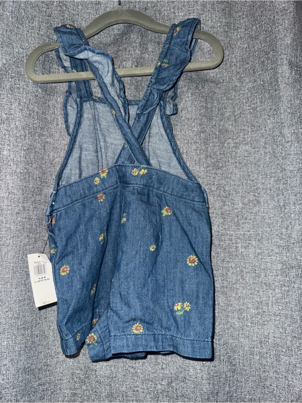 Old Navy Girls' Blue Floral Denim Shortalls - Picture 2 of 4